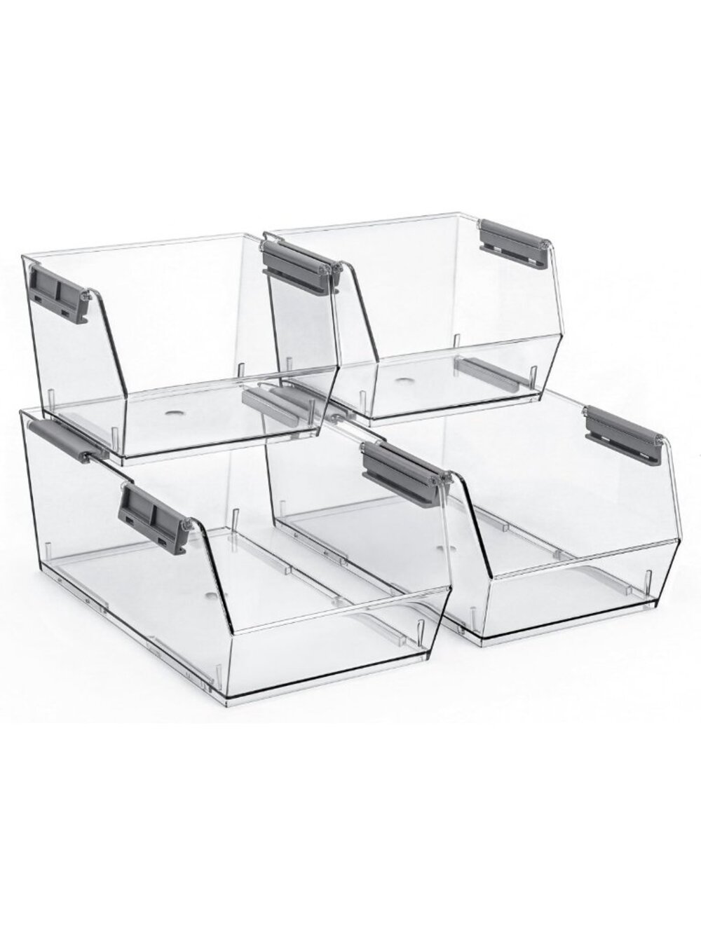 Stackable Clear Plastic Storage Bins Set of 4 - Large & Small Organizers for
